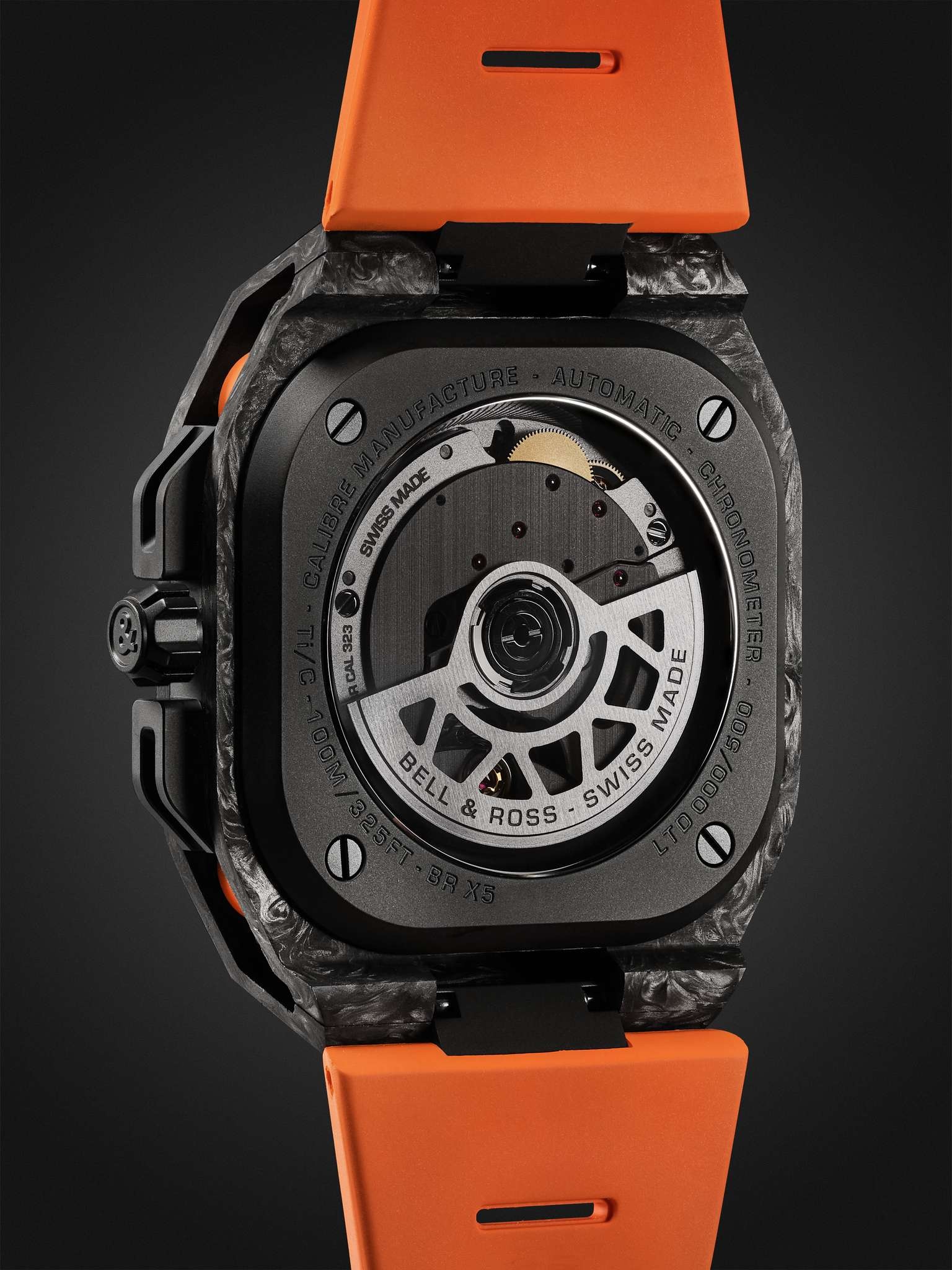 BR-X5 Carbon Orange Limited Edition Automatic Chronometer 41mm DLC-Coated Titanium and Rubber Watch, - 5