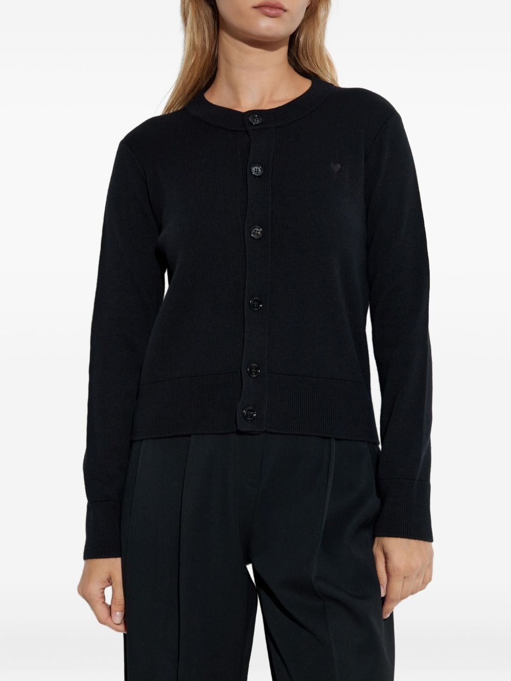heart-embroidered button wool cardigan - 3