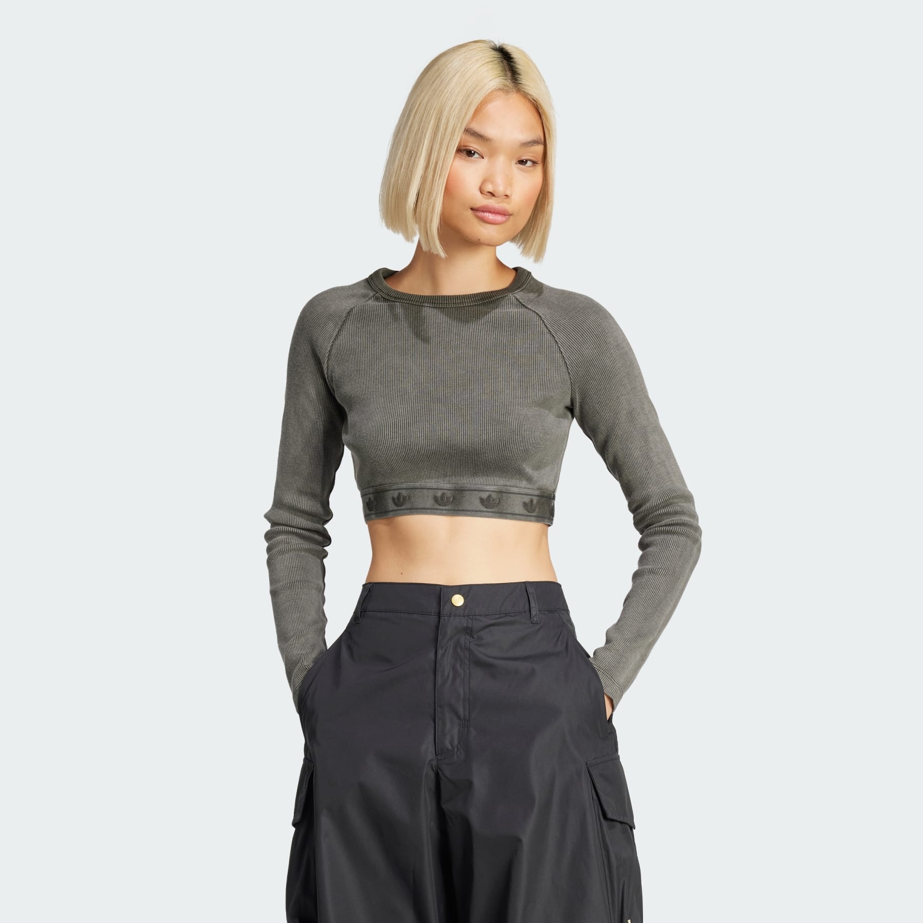 Ribbed Long Sleeve Crop Top - 2