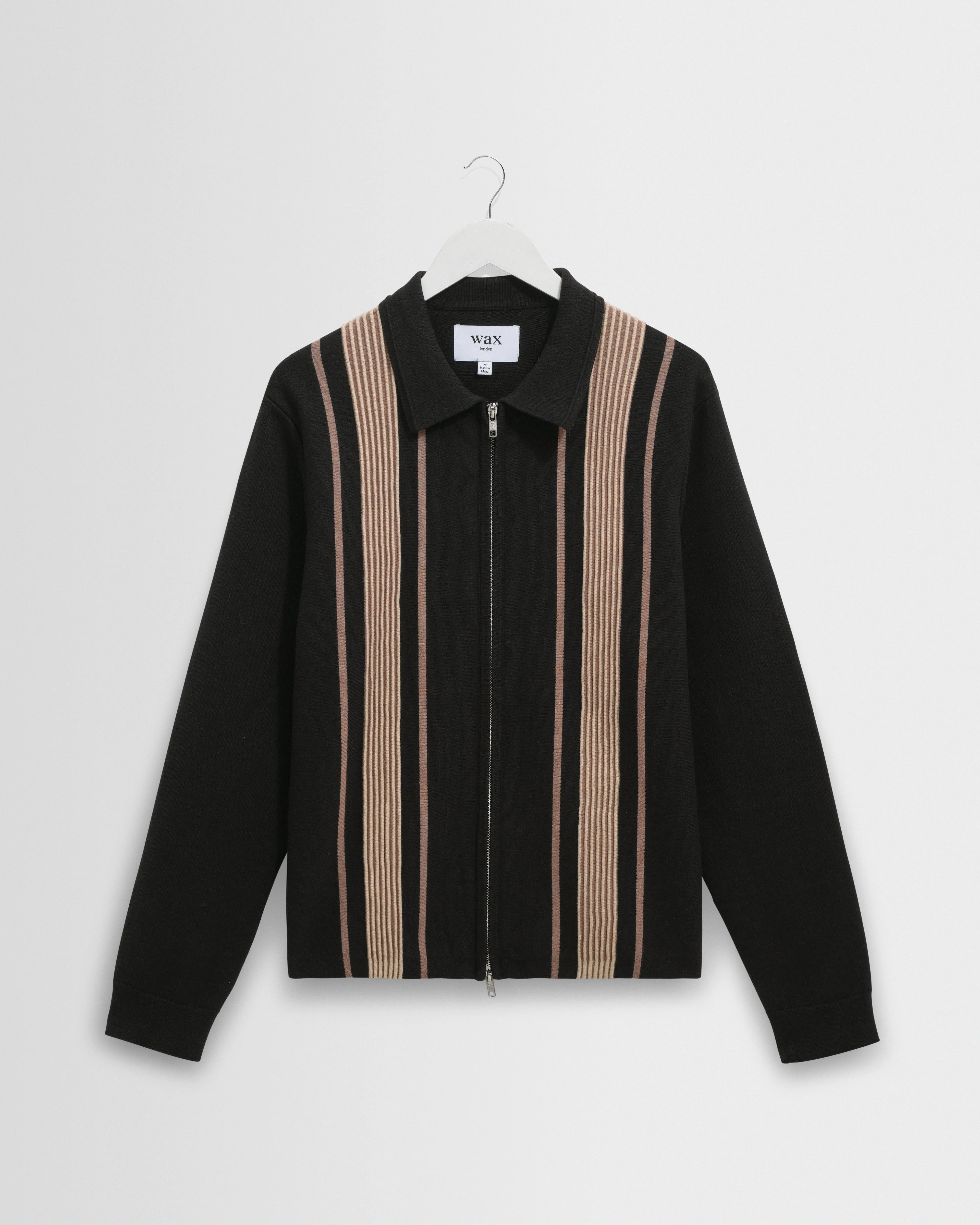 Lennox - Black And Beige Milano Stripe Knitted Polo - 1