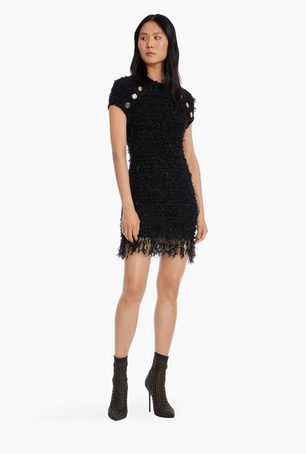 Short black tweed dress with fringe - 2