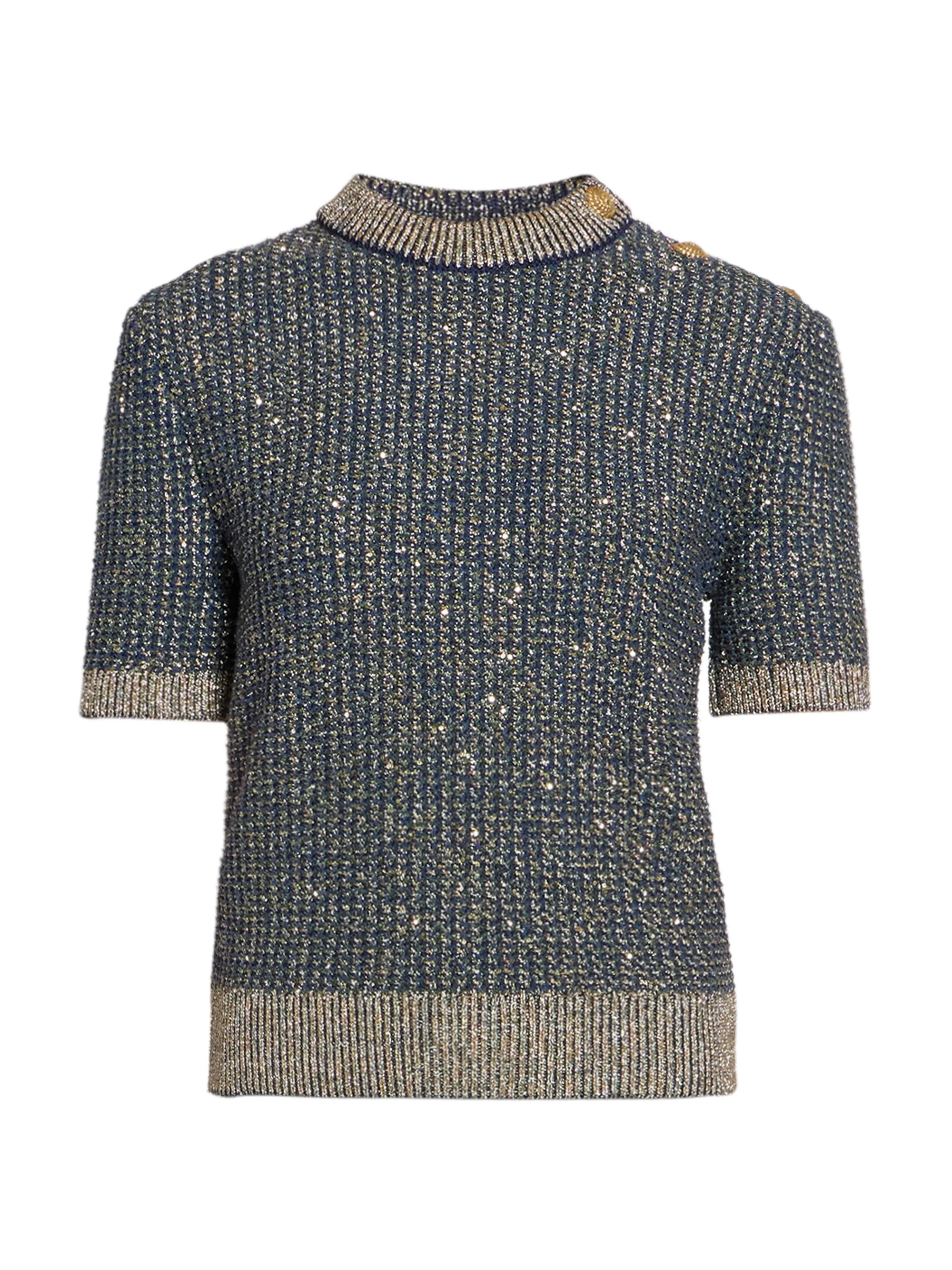 Women's Glittered Tweed Knit Top - Marine - 1