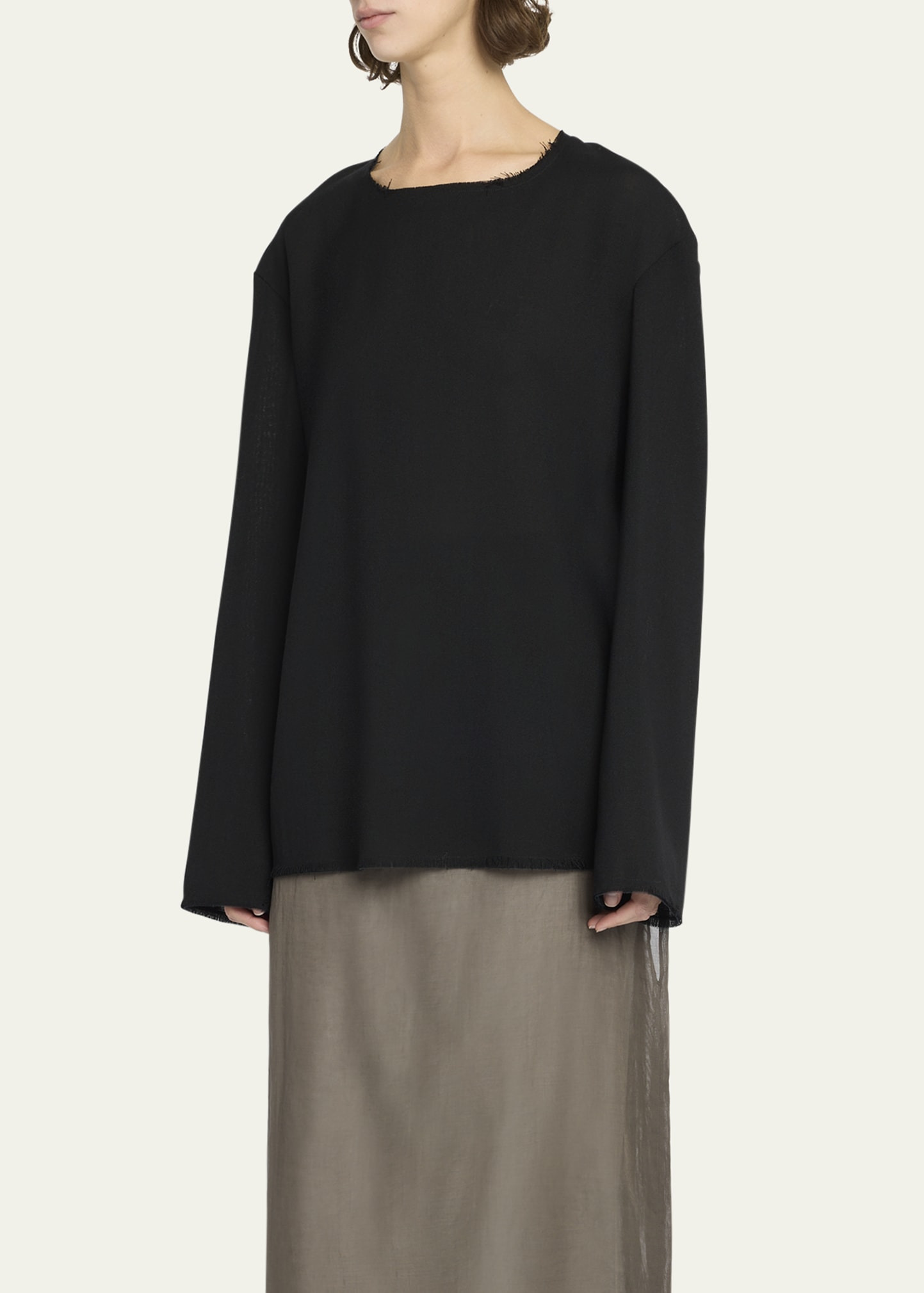 Cattaleya Raw-Edge Long-Sleeve Wool Top - 4