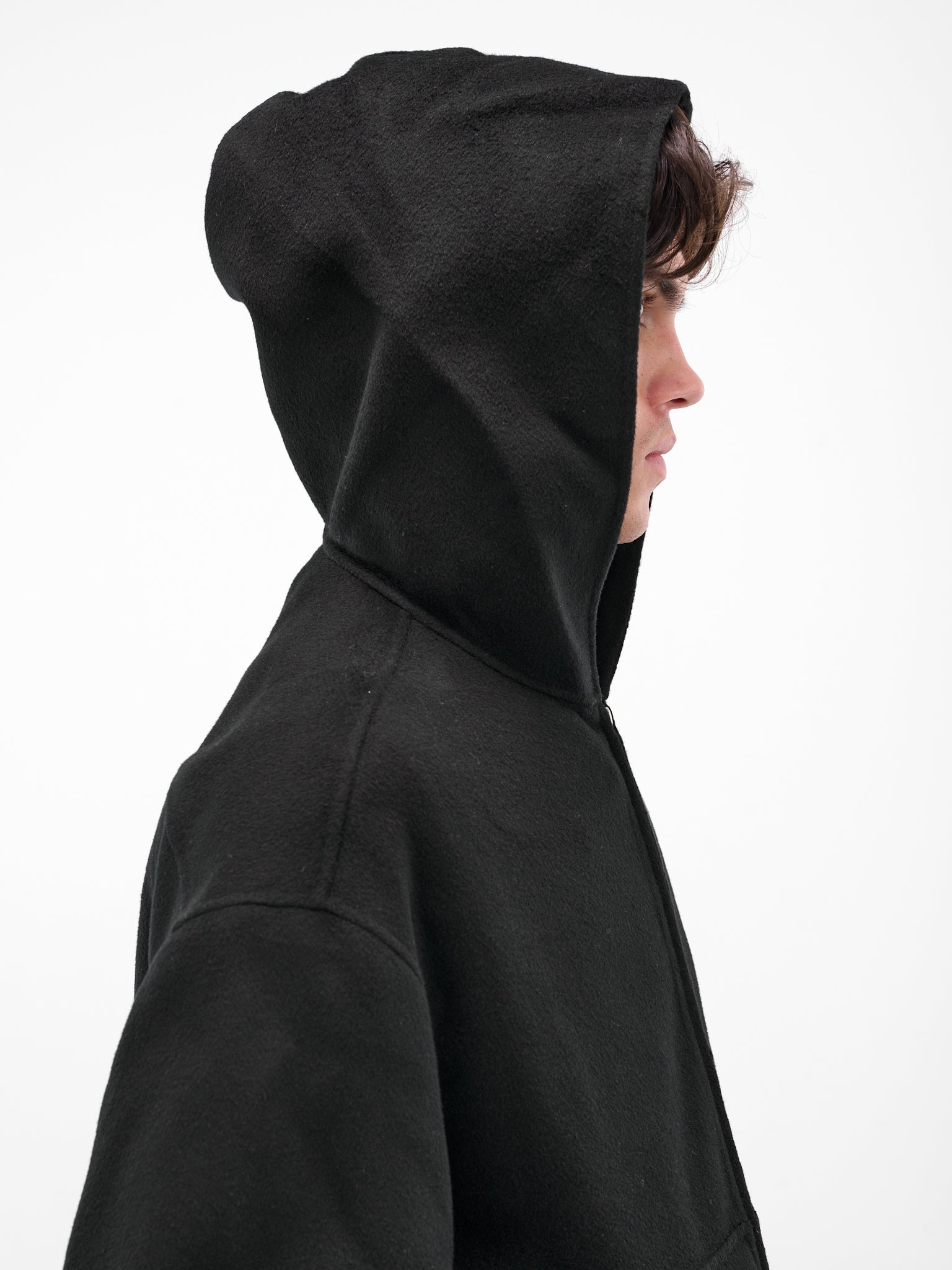 Black Cashmere Hooded Zip Jacket - 5