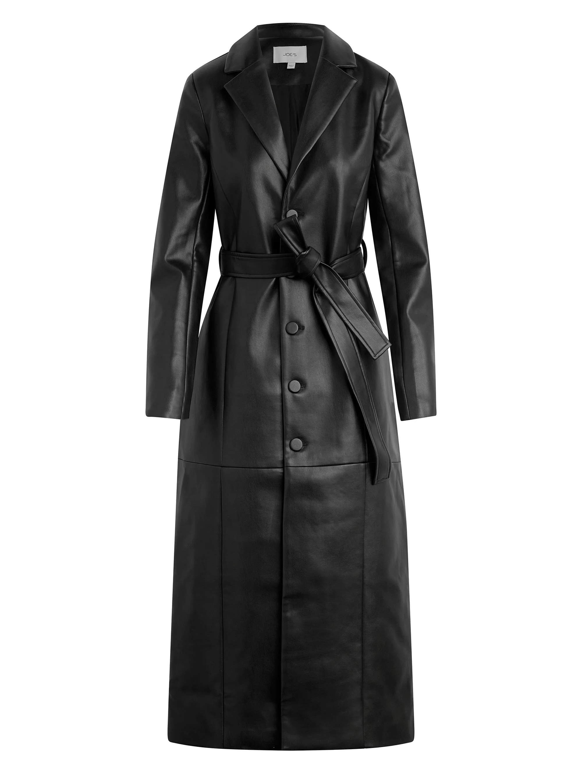 Women's The Faux Leather Long Coat - Black - 1