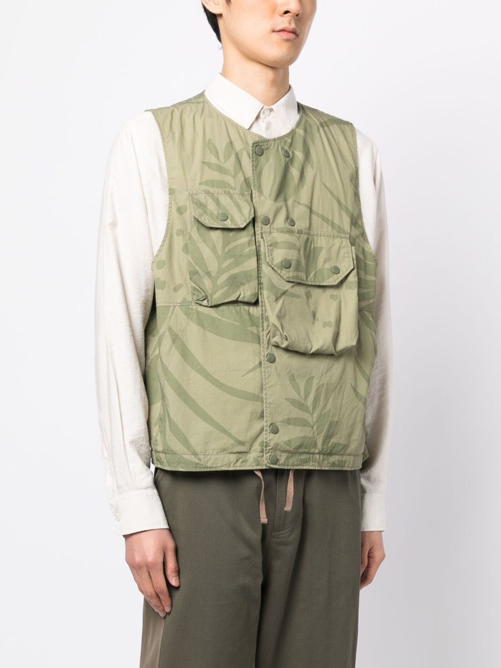 leaf-print cotton gilet - 3
