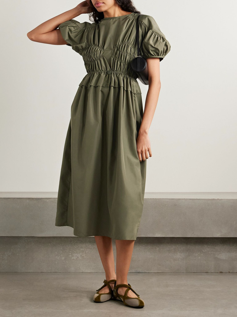 CECILIE BAHNSEN Betsy shirred recycled-shell midi dress Army green outlook