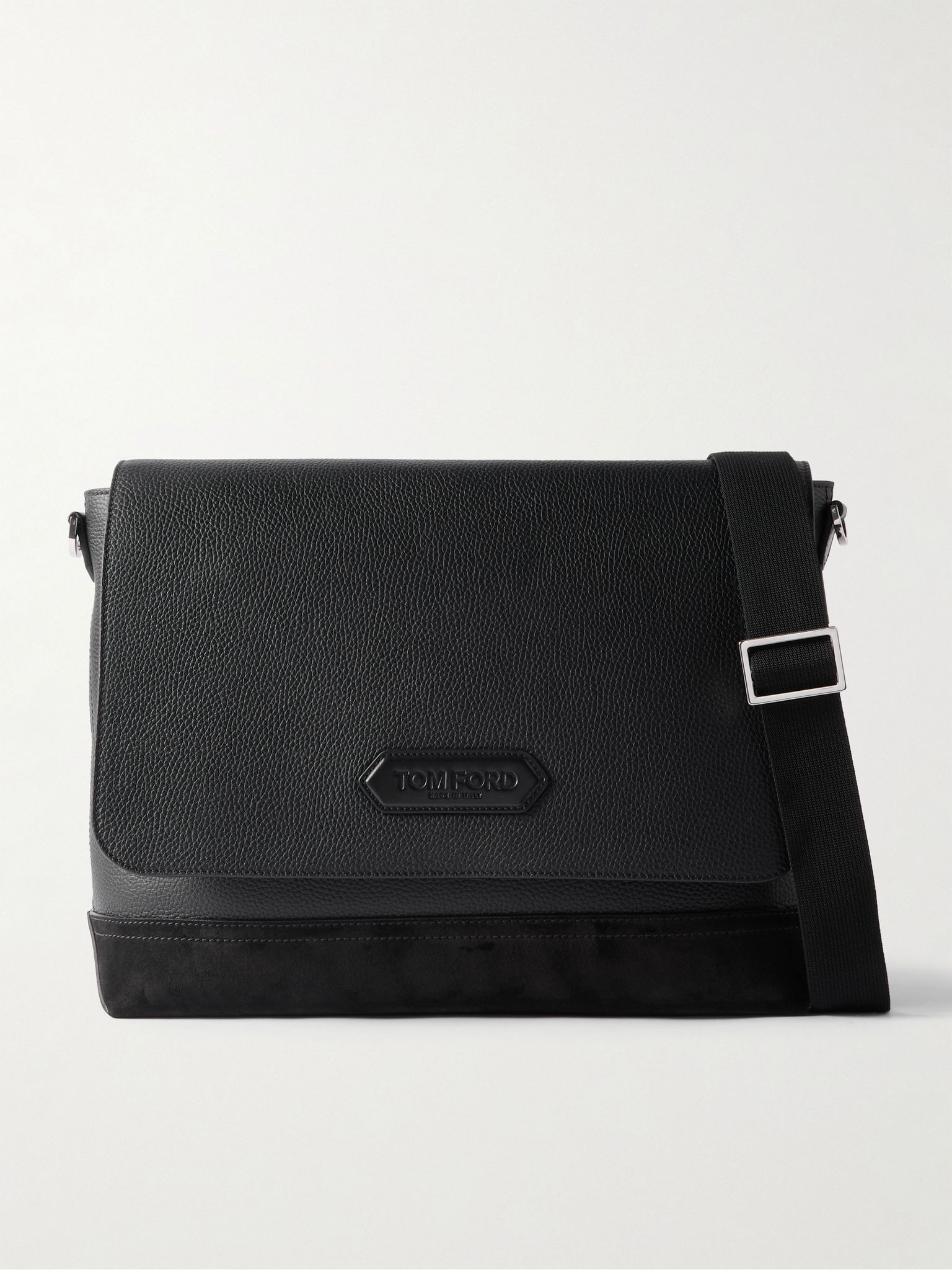 Suede-Trimmed Full-Grain Leather Messenger Bag Black - 1