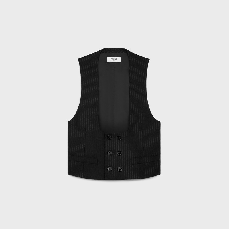 double-breasted vest in striped wool flannel 1