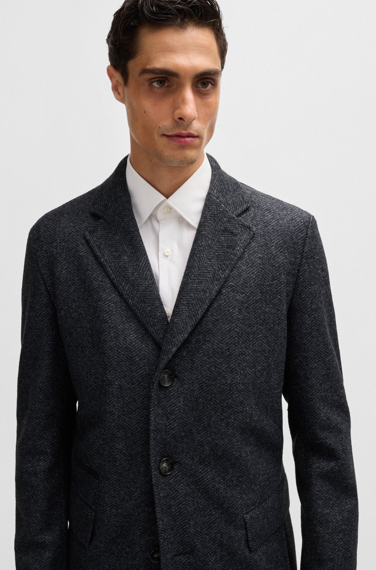 HERRINGBONE SLIM-FIT COAT WITH DETACHABLE ZIP-UP INNER - 3