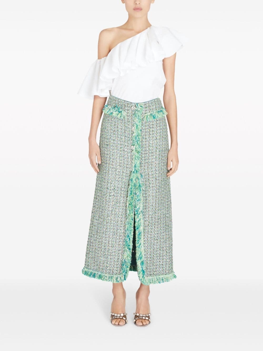 frayed-detail tweed skirt - 2