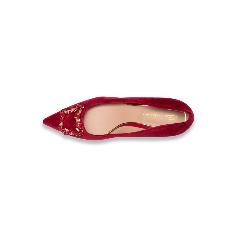 Women's red velvet mid-heel Santoni Sibille pump 5