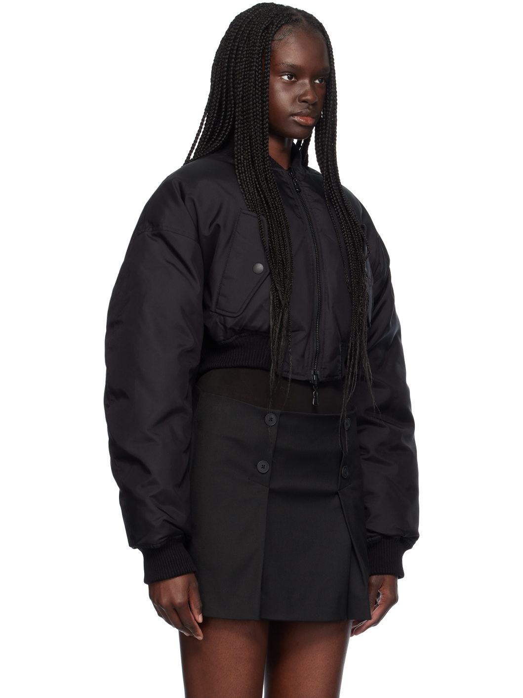 Black Crop Reversible Down Bomber Jacket - 2
