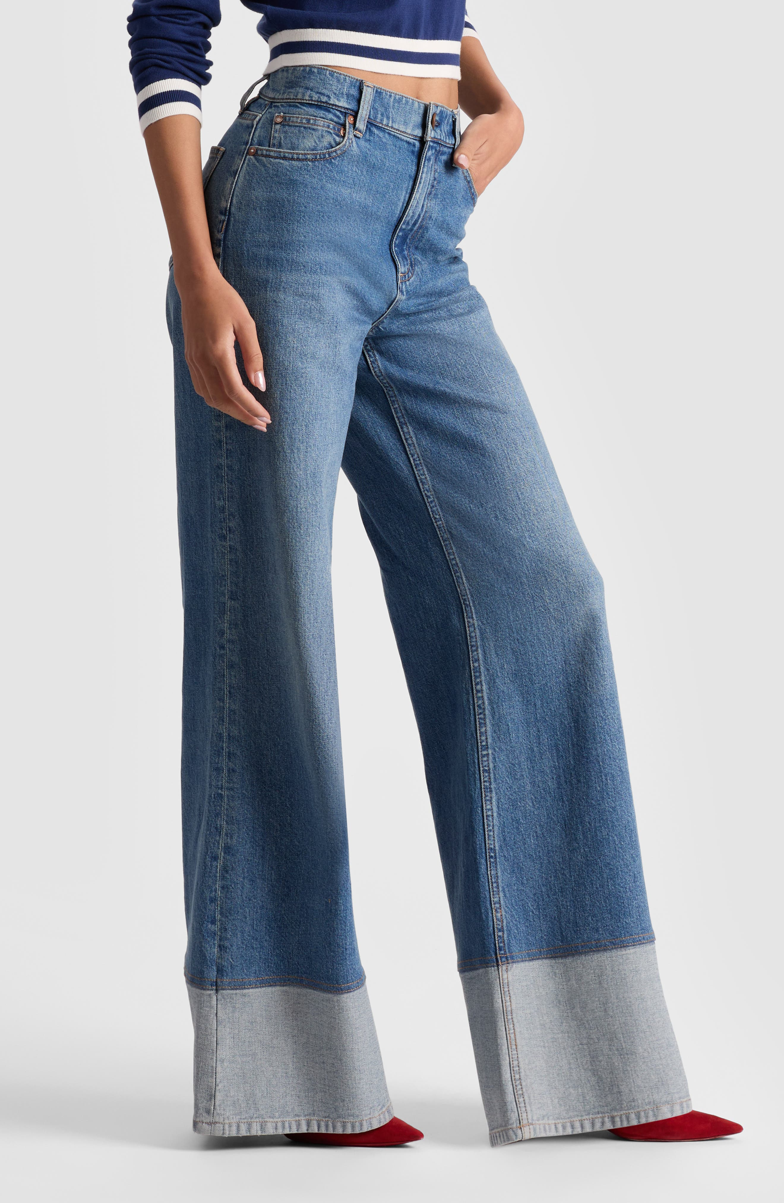 Alice + Olivia Wilson High Waist Wide Leg Jeans in Ami Blue at Nordstrom - 3