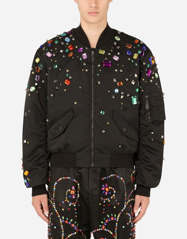 Nylon jacket with crystal and stud embellishment - 1