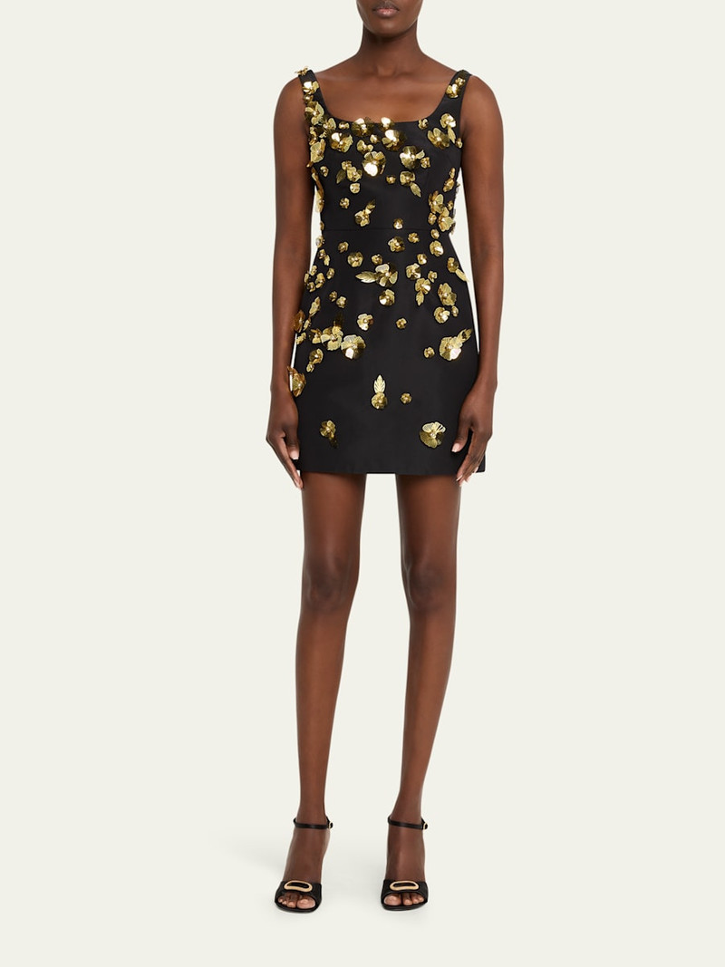 CAROLINA HERRERA Crystal Flower Applique Sleeveless Mini Dress outlook