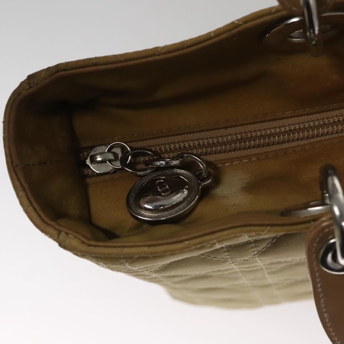 DIOR Canage Hand Bag Nylon Beige Silver - 10