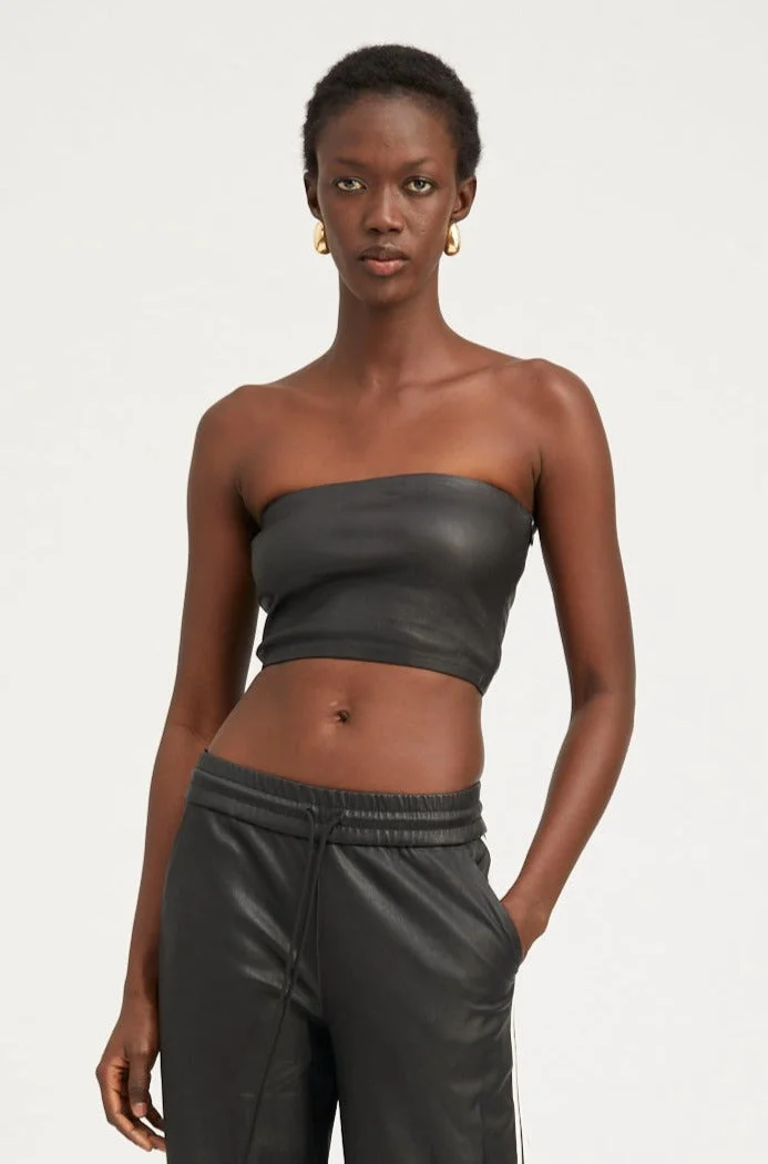 BLACK LEATHER MICRO TUBE TOP - 1