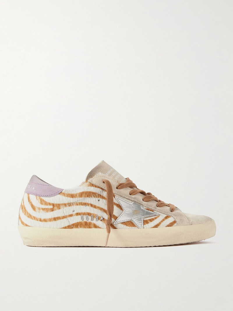 Super-Star distressed metallic leather and suede-trimmed zebra-print calf hair sneakers Zebra print - 1