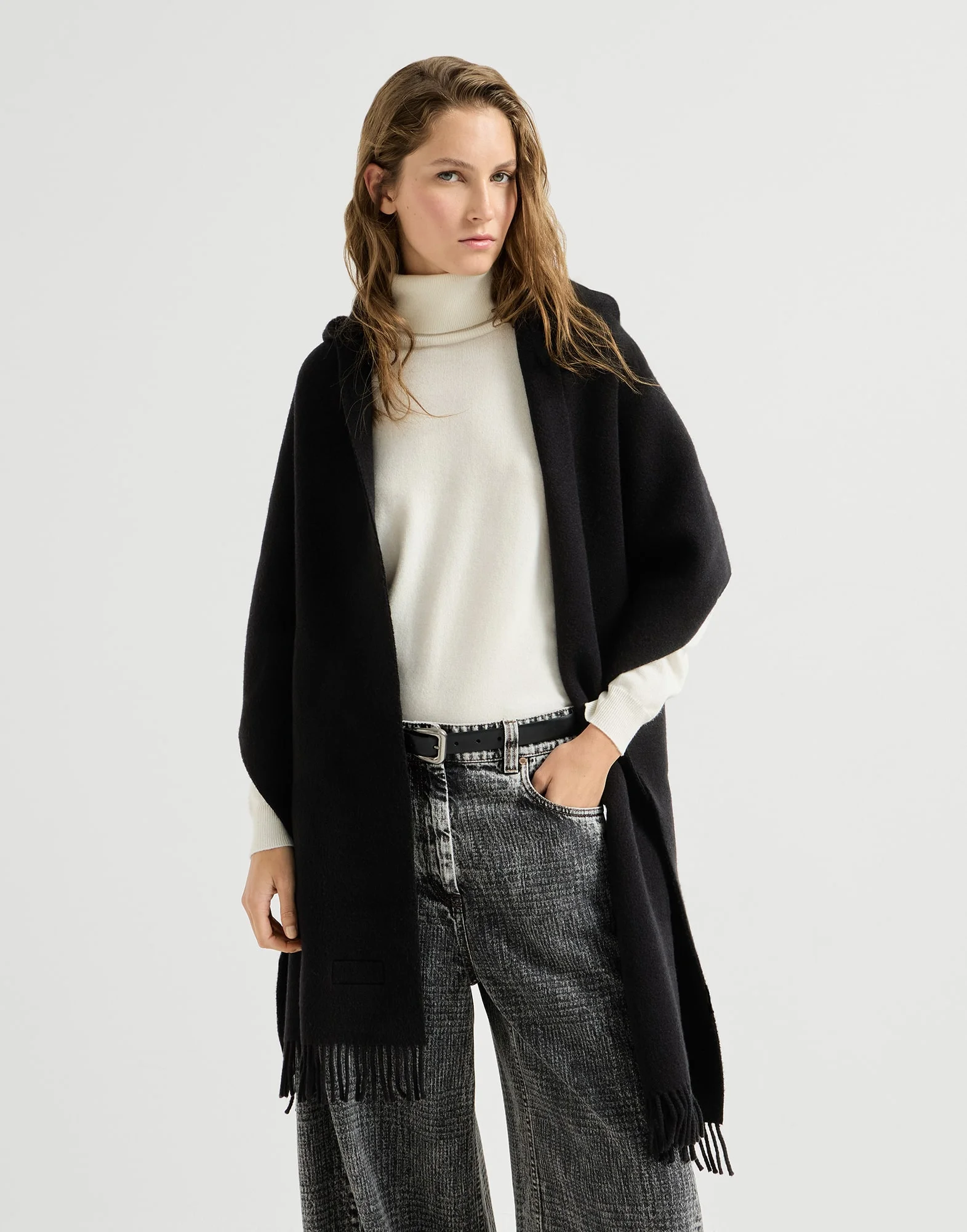 Hooded wool and cashmere knit scarf - 1