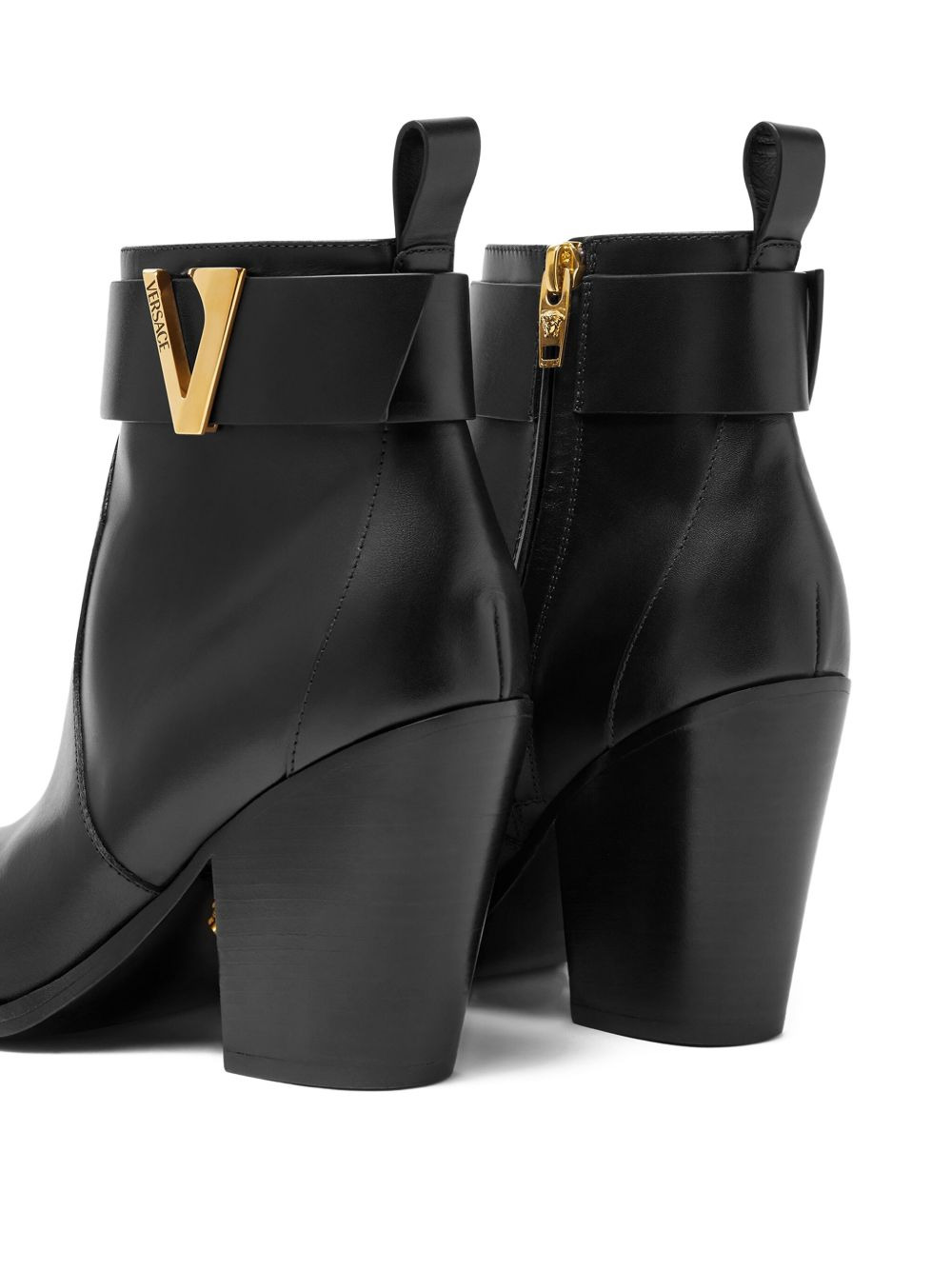 leather V-buckle boots - 5