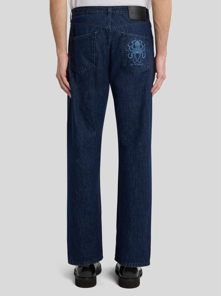 JEANS WITH OCTOPUS EMBROIDERY AND LOGO - 5