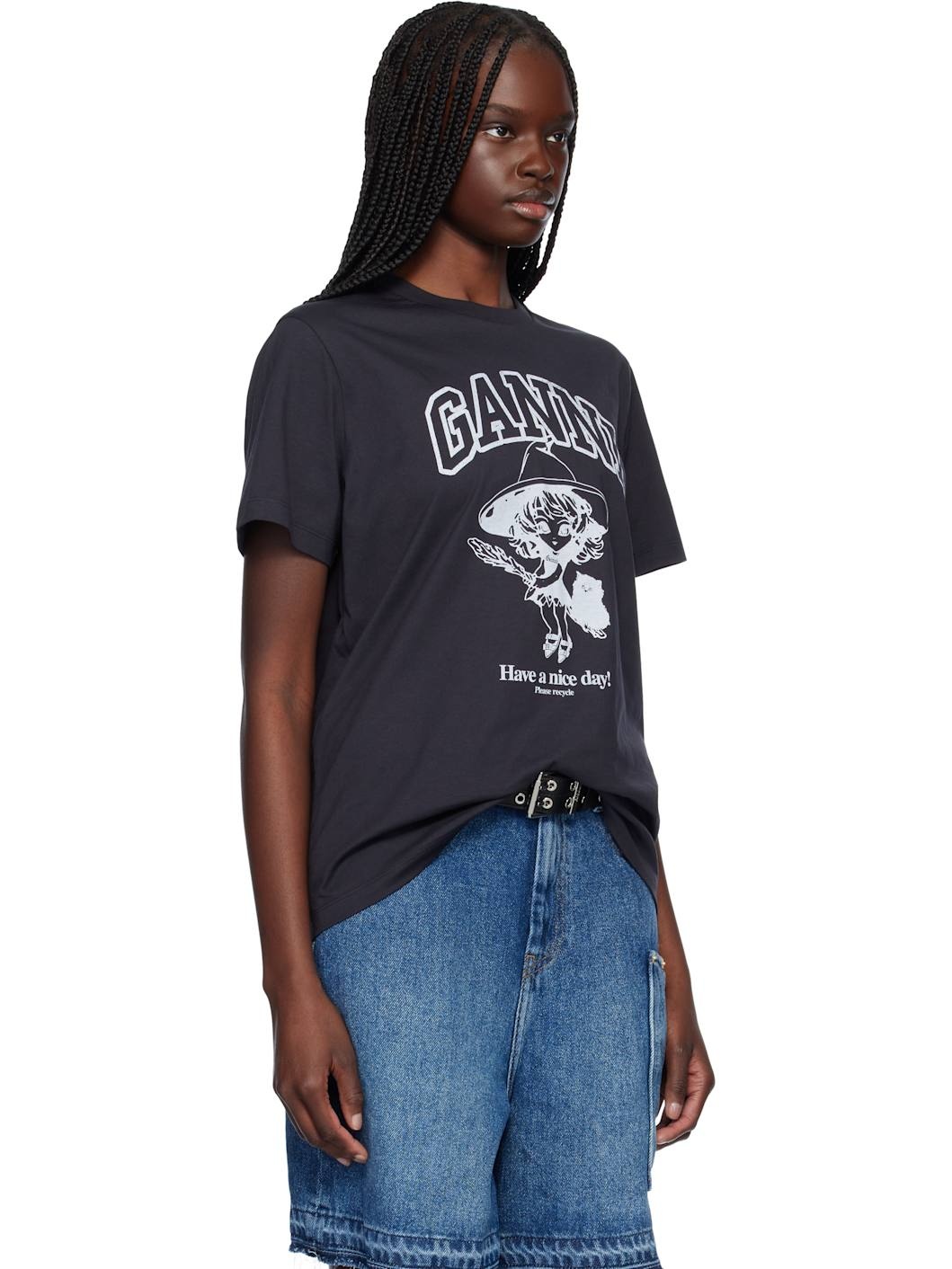 Black Basic Cotton Witch Relaxed T-shirt - 2