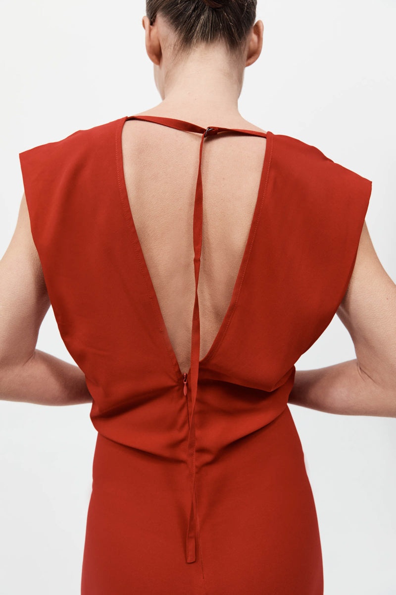 Plunge Drape Dress - Rosso - 9