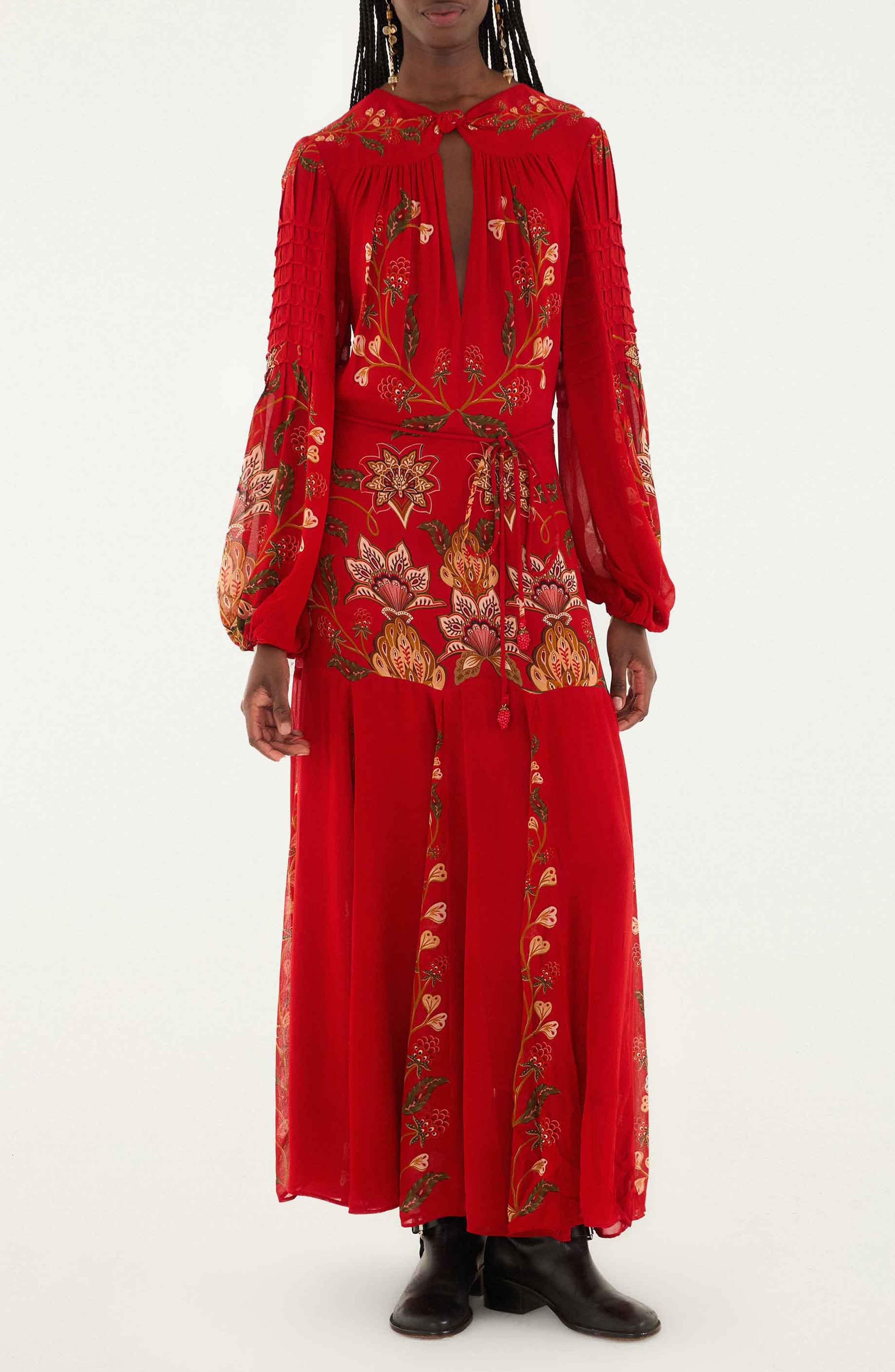 FARM Rio Berry Garden Long Sleeve Maxi Dress in Red at Nordstrom - 1