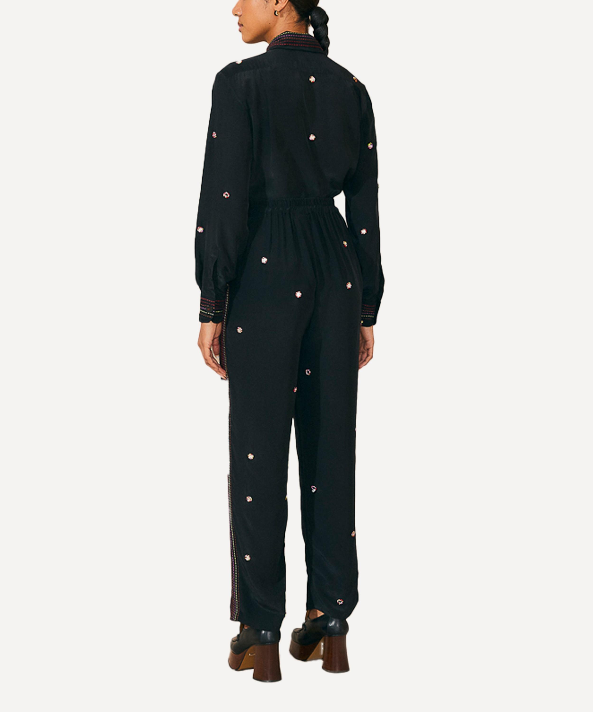 Black Rainbow Beaded Mirror Trim Trousers - 3