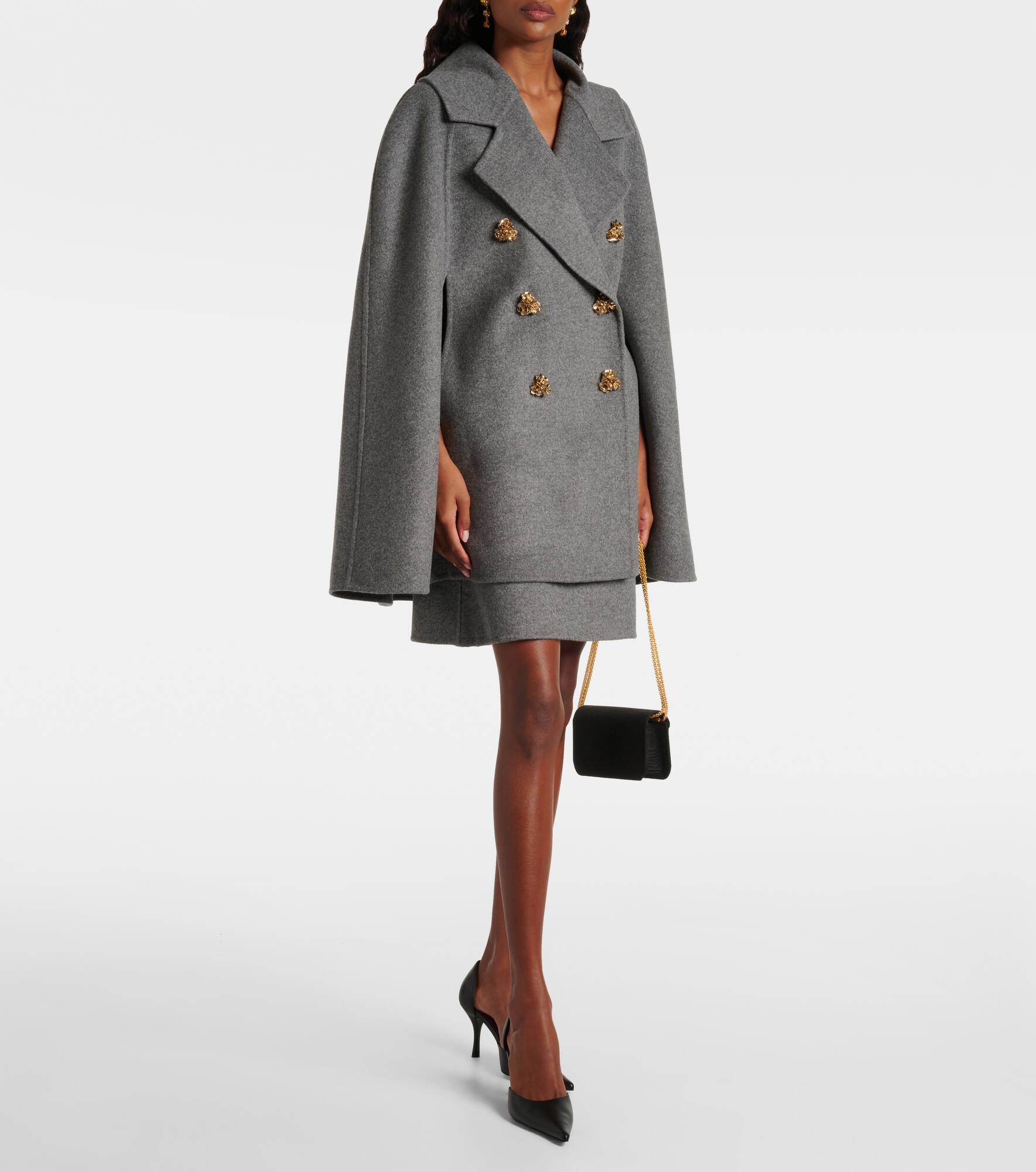 Double-breasted mélange virgin wool cape - 2