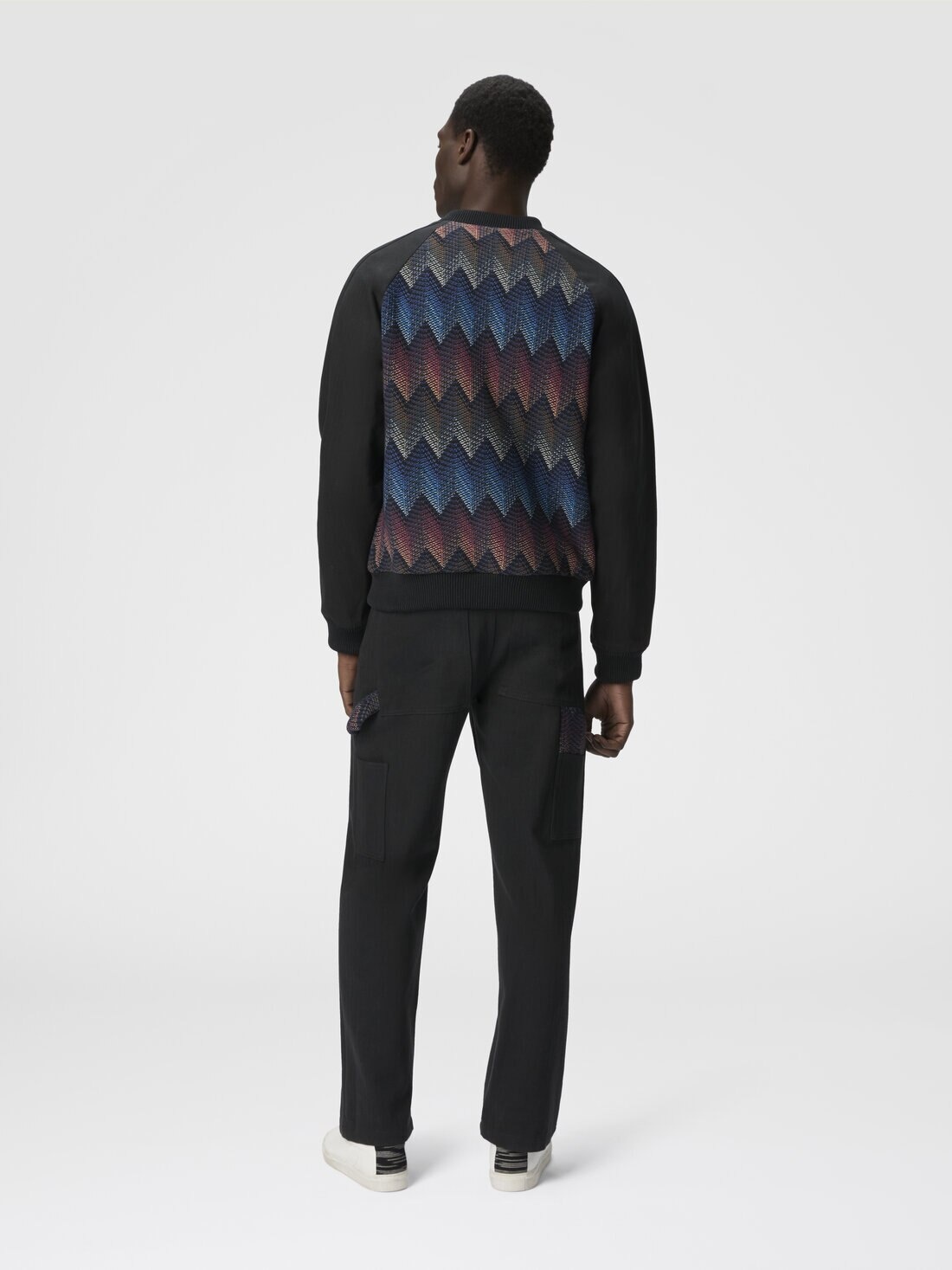 Cotton-blend bomber jacket with zigzag knit insert - 3