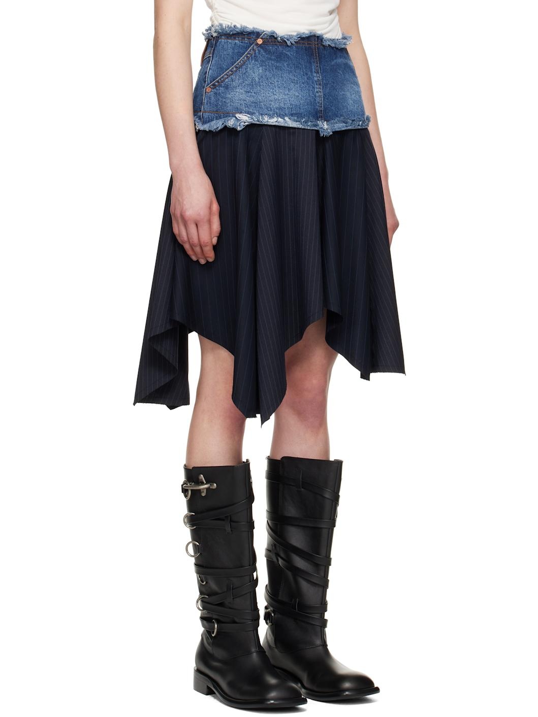 Navy Combination Fairy Denim Midi Skirt - 2