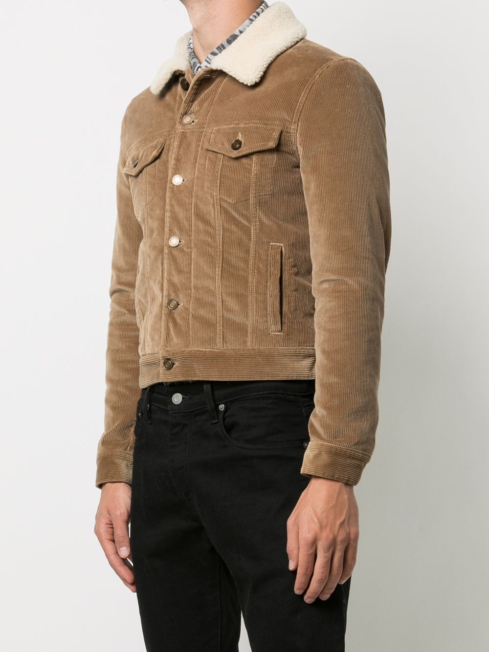 shearling-collar corduroy denim jacket - 3