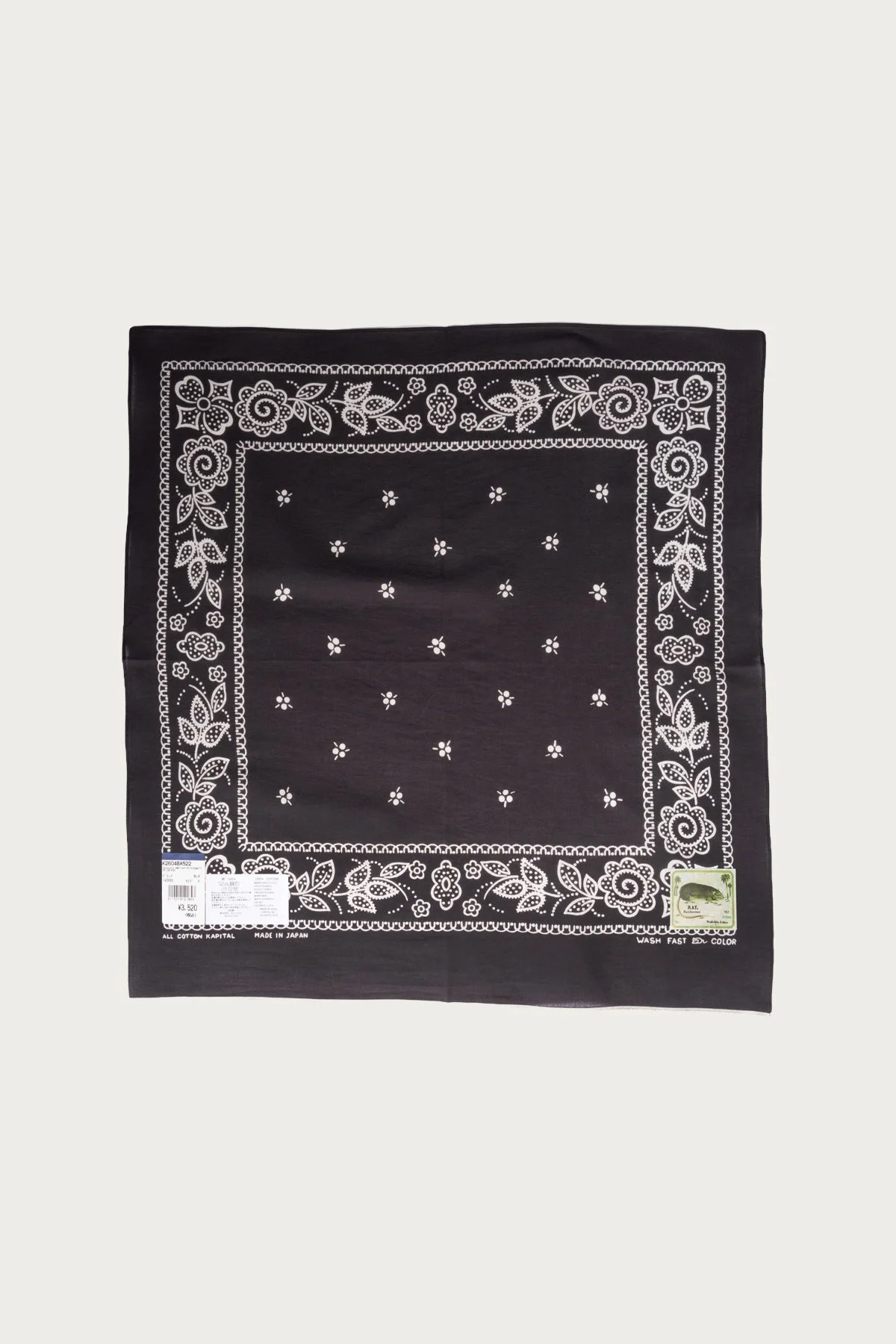 Fastcolor Selvedge Bandanna (ESCARGOT FLOWER) 20x20 - Black - 1