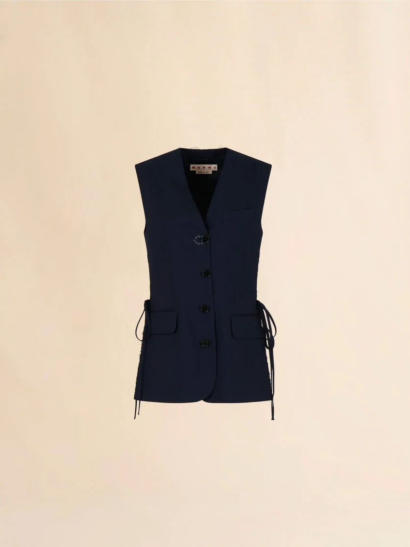 DEEP BLUE WOOL WAISTCOAT WITH SIDE SLITS - 1