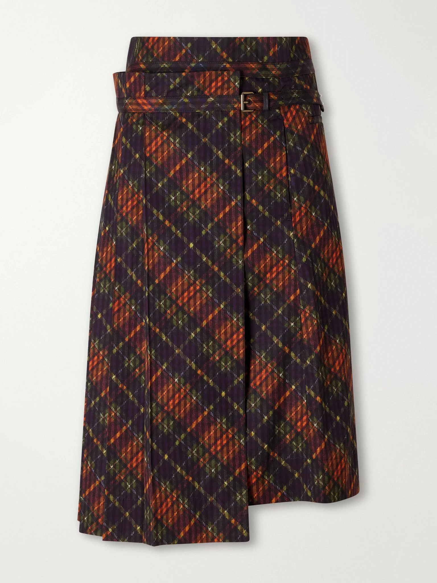 Checked pleated cotton midi skirt Multi - 1