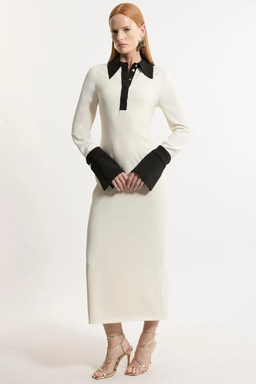 Tailored Crepe Contrast Collar Midaxi Dress - 1