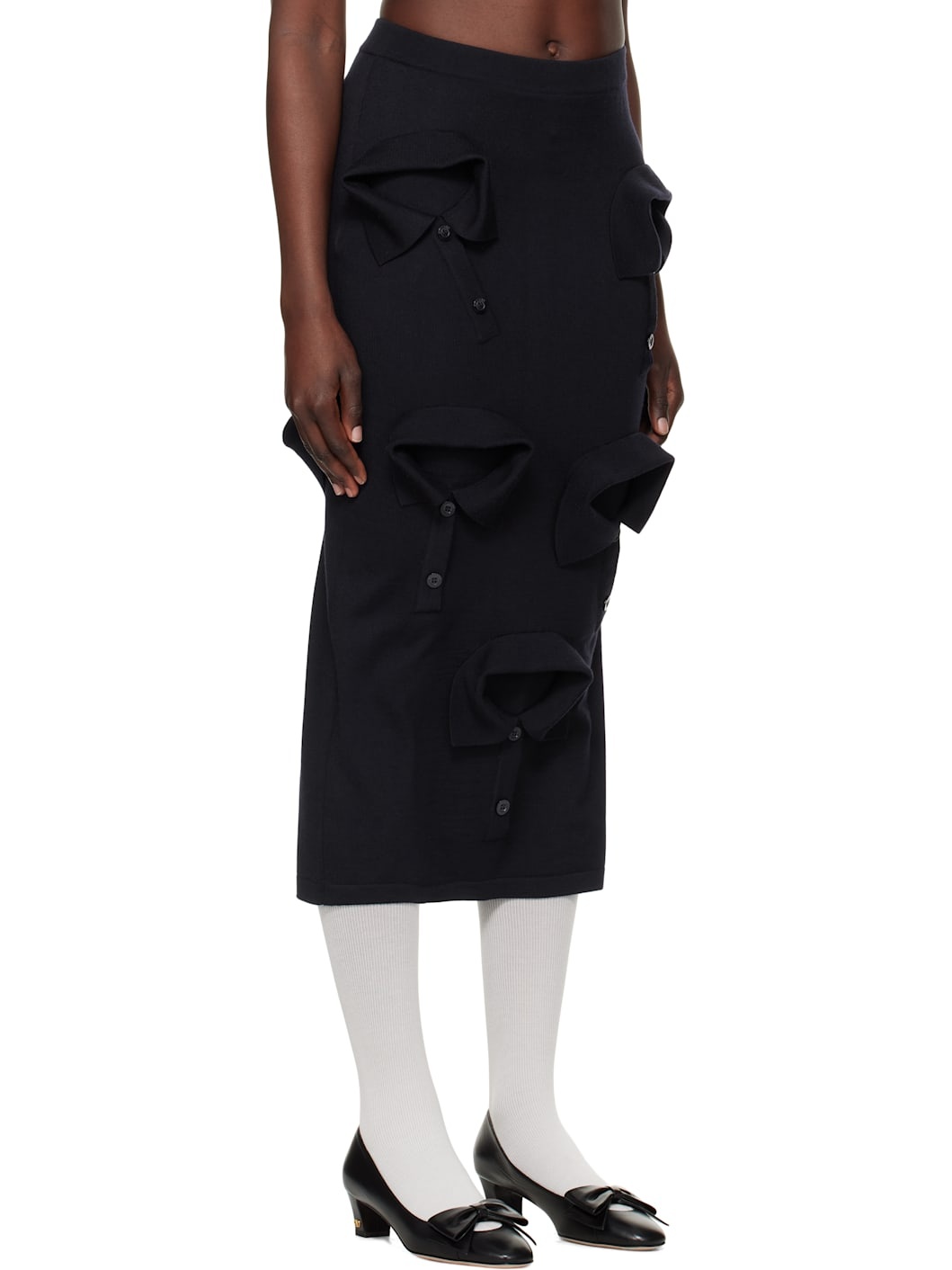 Navy Multi Collars Knitted Midi Skirt - 2