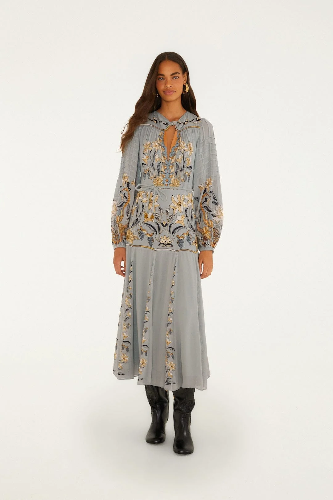 Stained Glass Beauty Long Sleeve Pleated Maxi Dress - 1