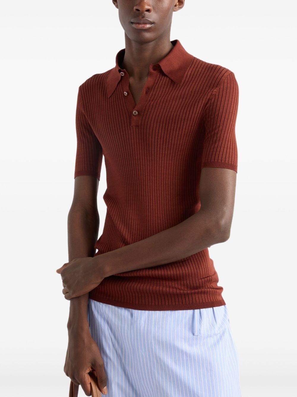 ribbed cotton polo shirt - 4