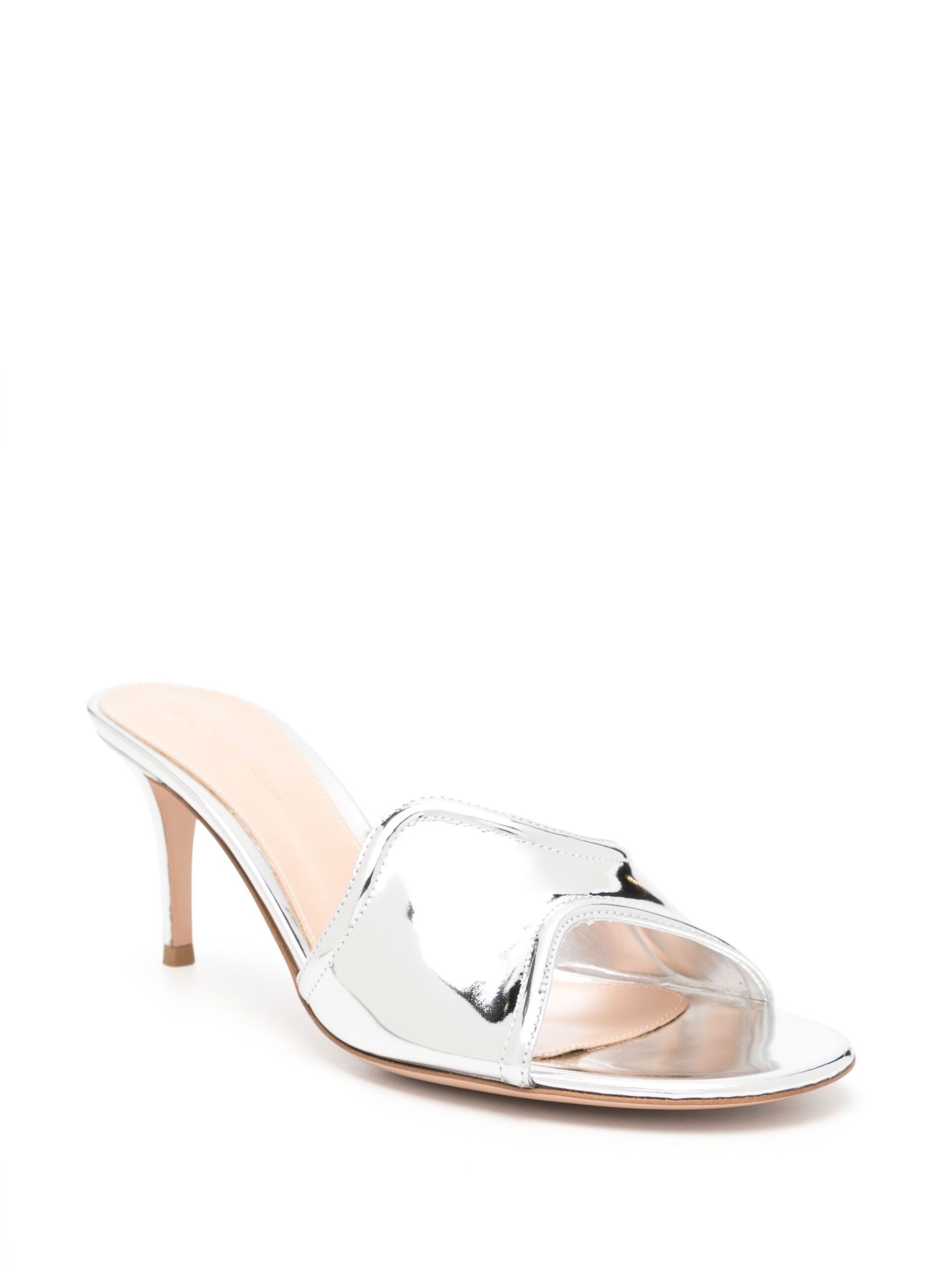 Silver-Tone Curved Upper Leather Mules - 2