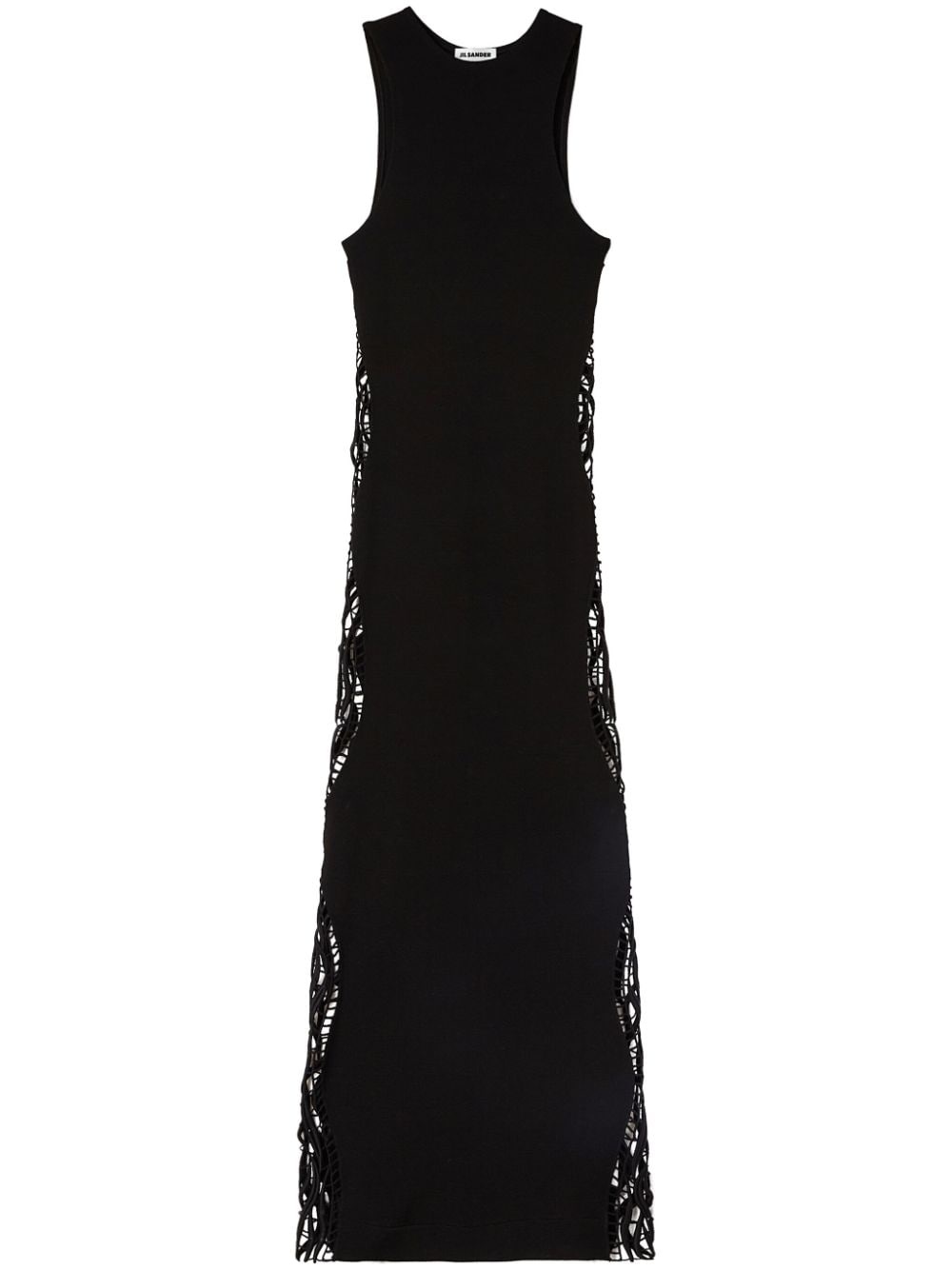 lace-panel long sleeveless dress - 1