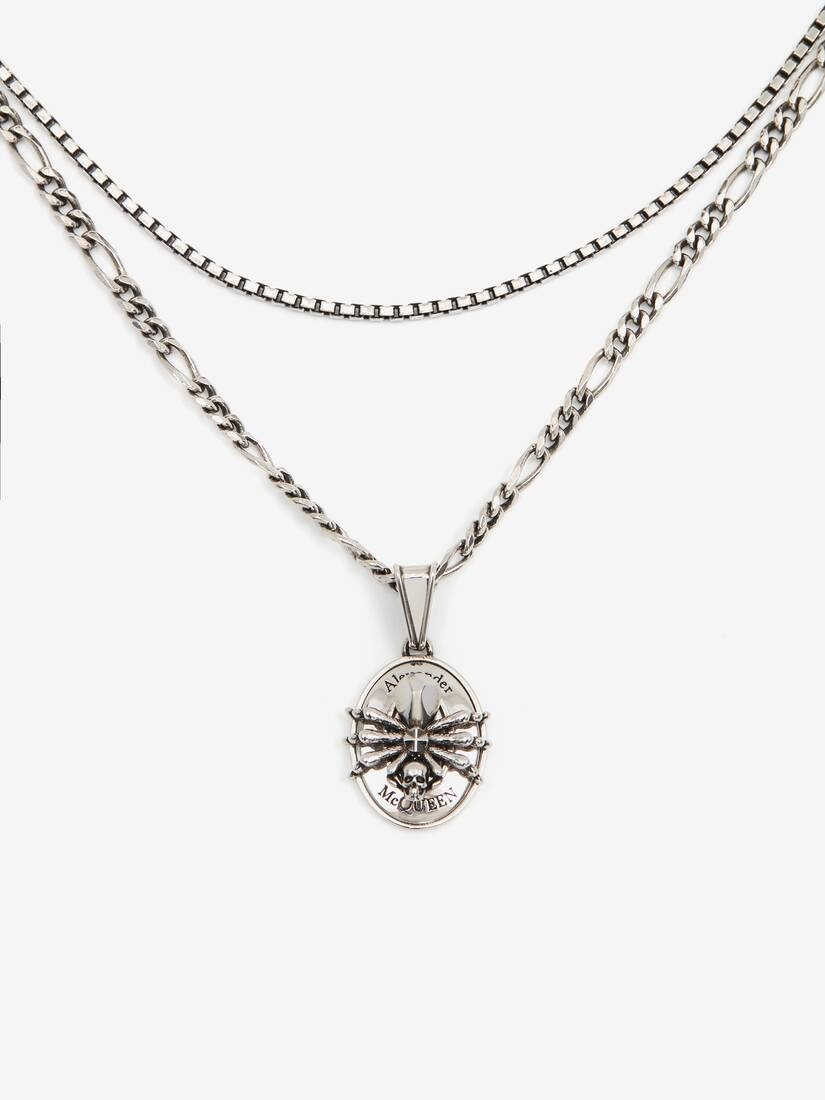 Men's Spider Skull Chain Necklace in Antique Silver - 3