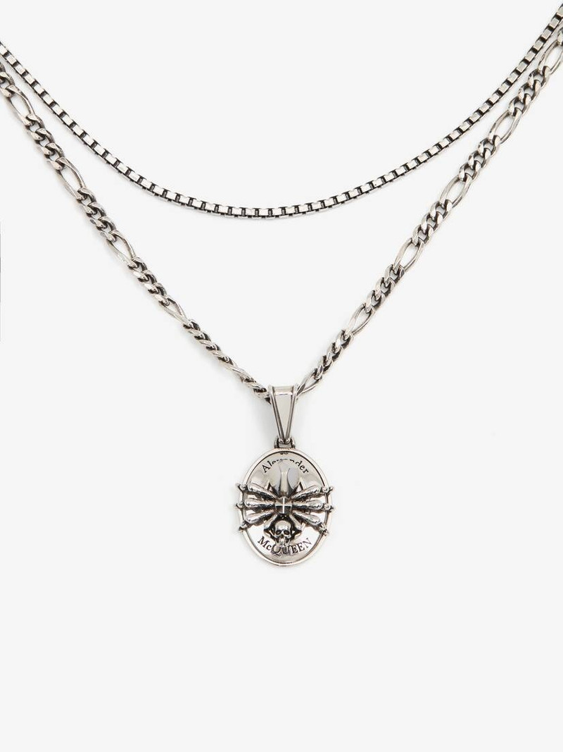 Men's Spider Skull Chain Necklace in Antique Silver 3