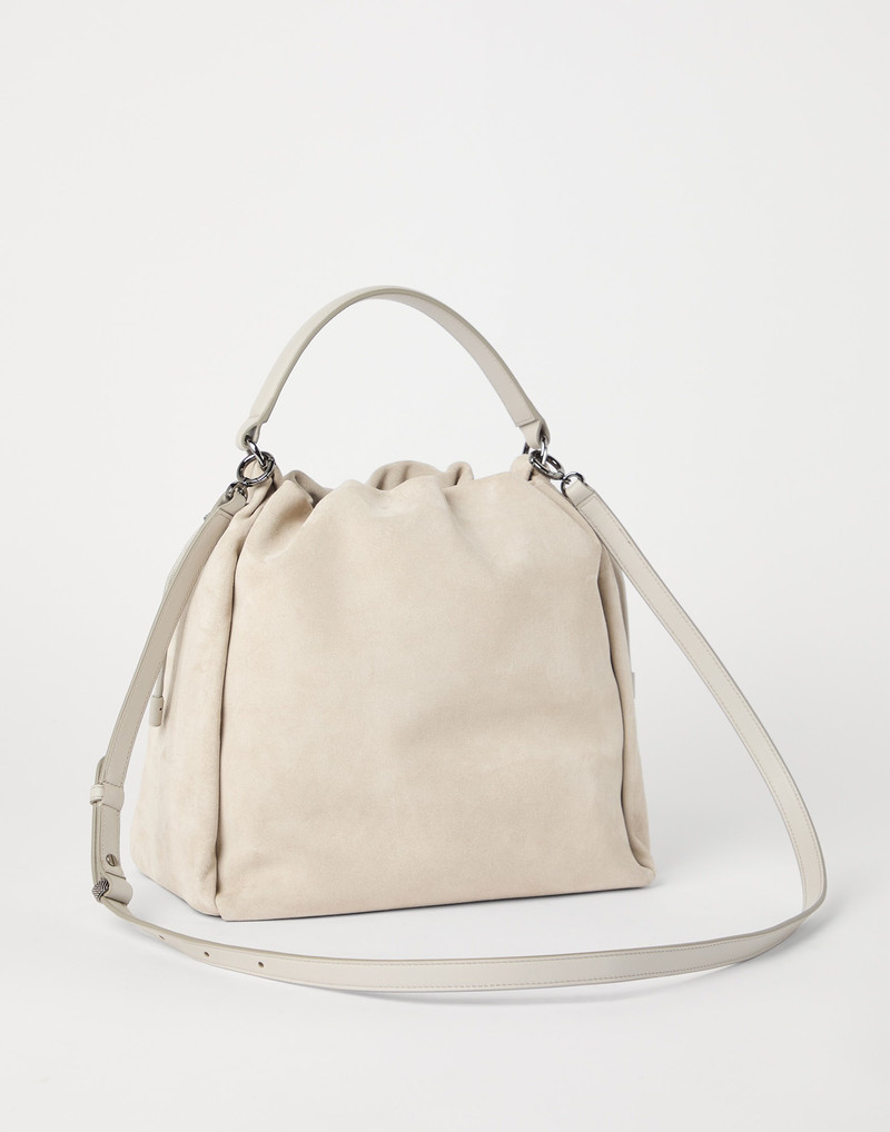 Brunello Cucinelli Mellow bucket bag in sueded calfskin with monili outlook