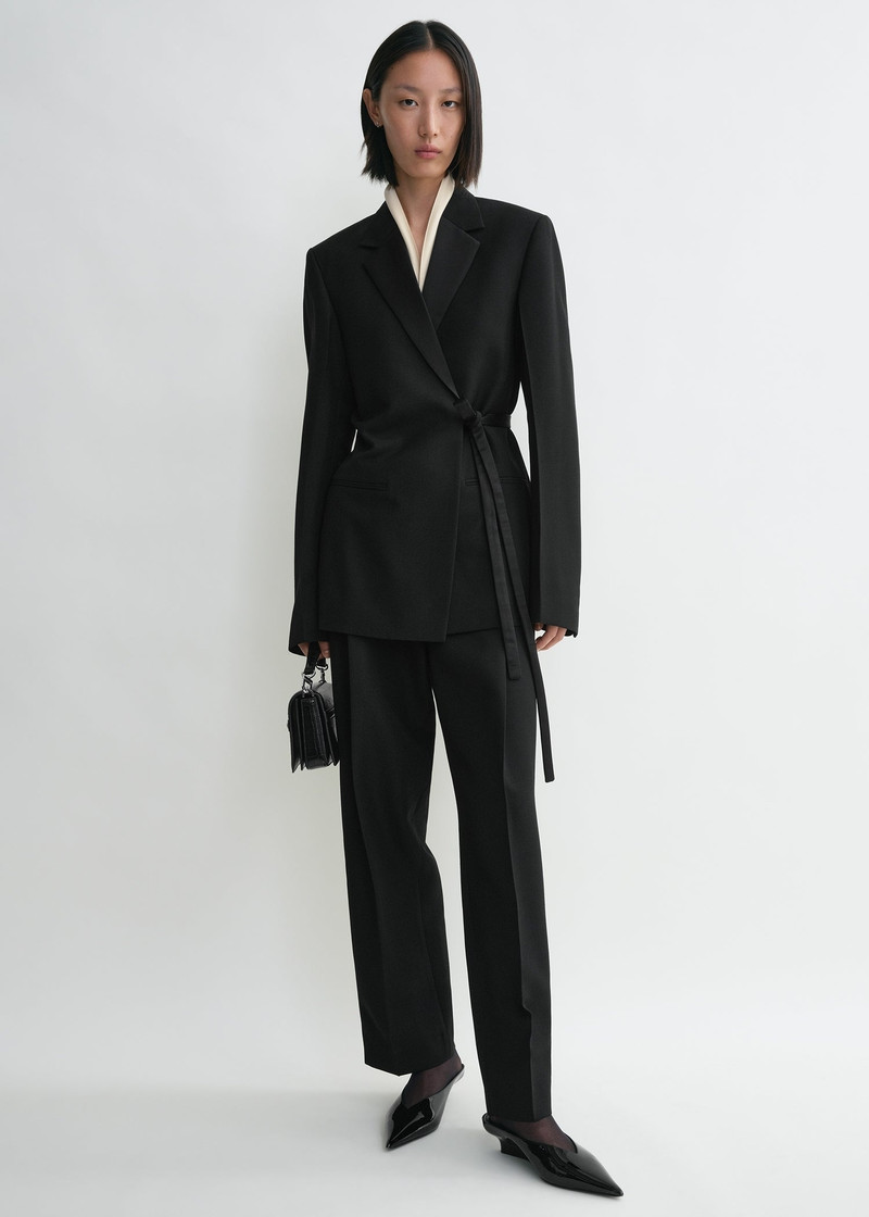 Totême Satin-lapel wrap blazer black outlook