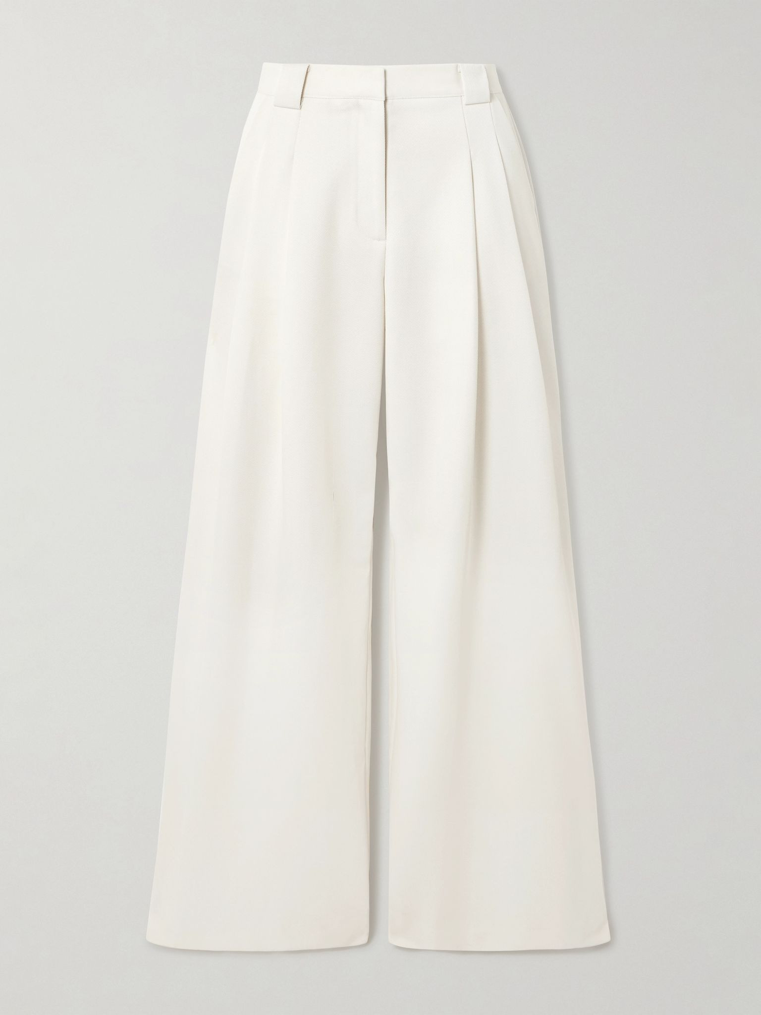 Pleated wool-blend twill wide-leg pants Off-white - 1