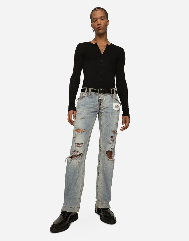 Washed denim jeans with rips - 6