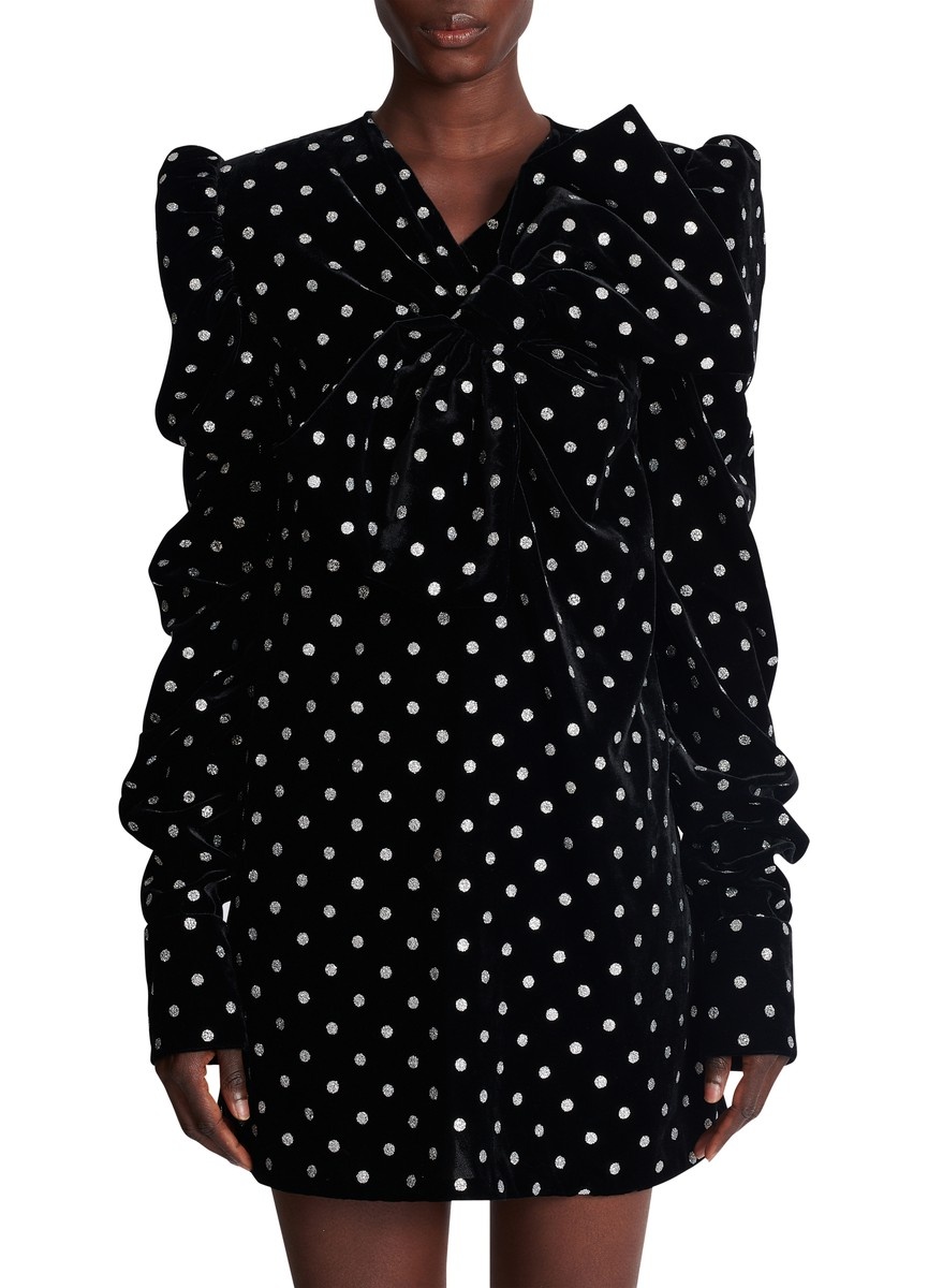 Short Dress With A Large Bow And Glitter Polka Dots - 2